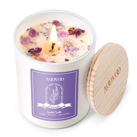 Vela aromática AOOVOO Lavanda con cristales en el interior, 200 ml