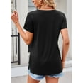 thumbnail image 3 of JYLFC Womens Shirts Short Sleeve Round Neck Pleated T-Shirts with Split, Black S, 3 of 4