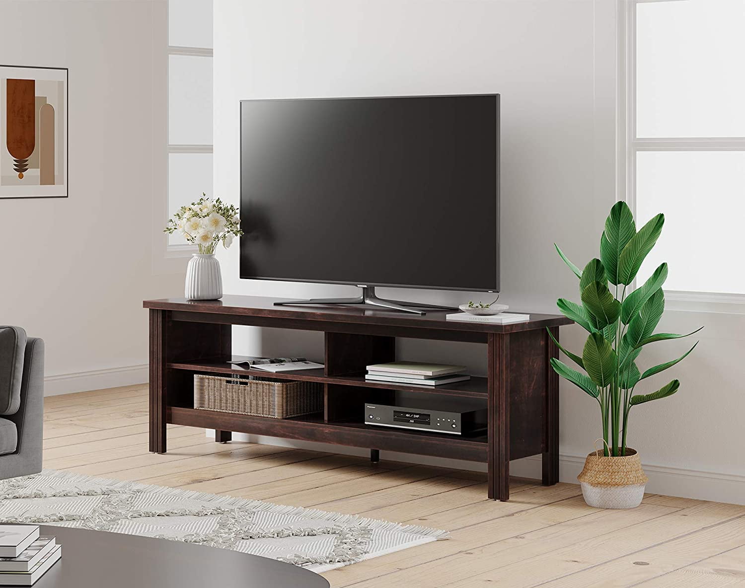 TV Stand for 65 inch TV Wood Entertainment Center Brown Media