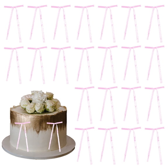 50Pcs Bowknot Cake Toppers Decorations Pink Picks Ribbons Bows Coquette Cupcake Topper for Supplies Dessert Bakery Balloon Wall Decor Gift Wrapping