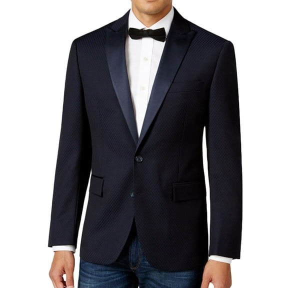 Ryan Seacrest Mens Wool Two Button Blazer Jacket, Blue, 40 Short
