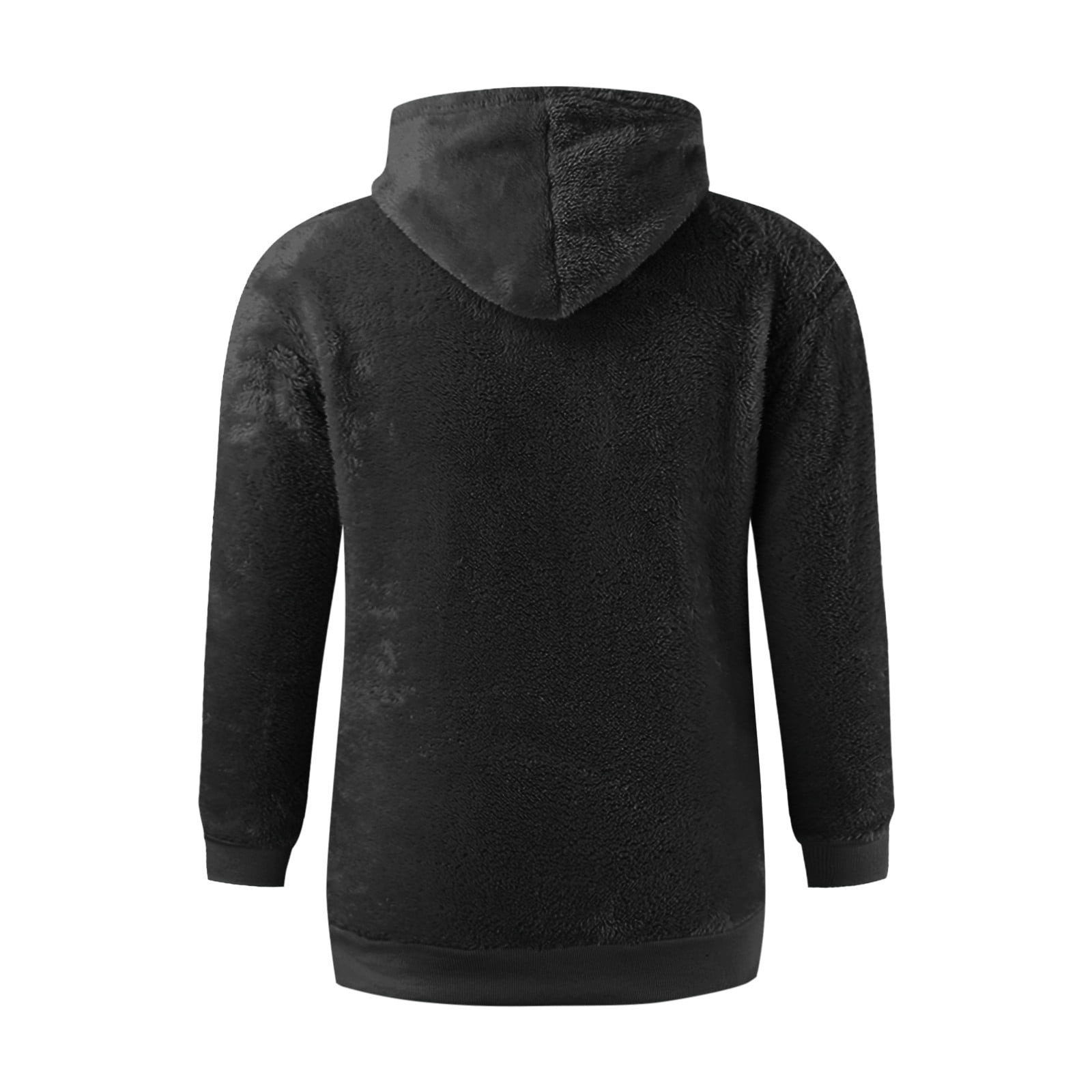 S-5X Mens Big & Tall Hoodies with Front Pocket Plus Size Pullover Fleece Sweatshirts Long Sleeve Solid Color Thermal Warm Sherpa Hooded Tops
