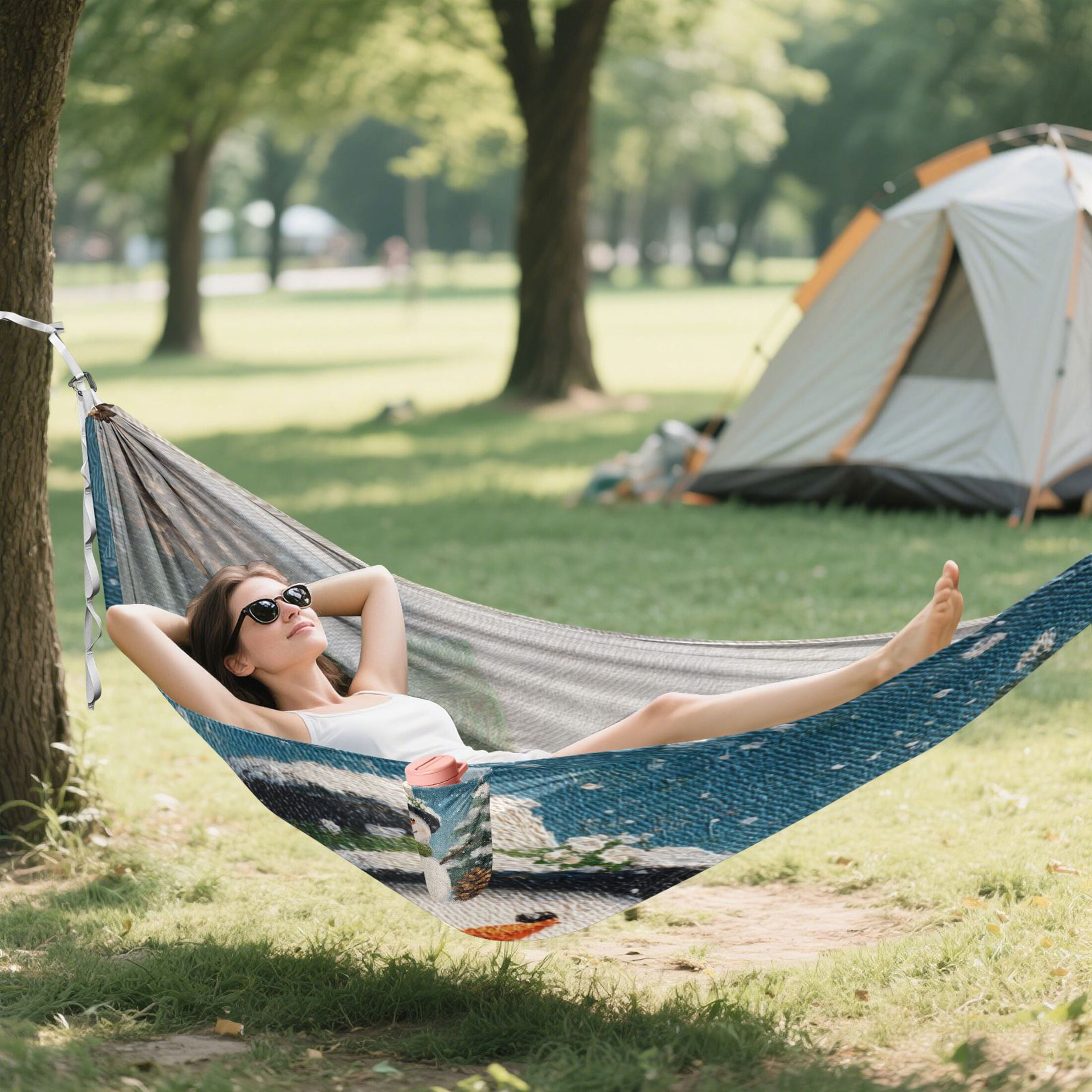 Hammock Camping Hammock Nylon Portable Hammock Travel Camping Hammock Green Cartoon Christmas Snowman