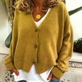 thumbnail image 2 of VISALY Cropped Cardigan Button Down Cardigans Women's V Neck Cardigans Long Sleeve Cable Knit Sweaters Lightweight Jackets Fall Fashion Outerwear Coat Comfy Sweaters Crochet Cardigan Yellow L, 2 of 4