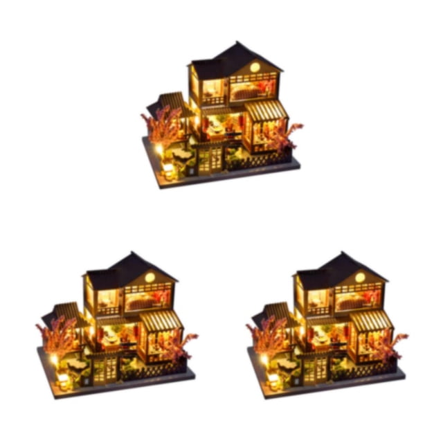kurtrusly Wood Innovative DIY Miniature Dolls House Kit With Furniture And LED Light Integrated Component TC14 3Set