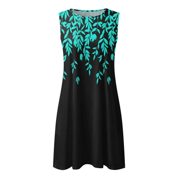 Lolmot Summer Dresses for Women Beach Boho Sleeveless Round Neck Vintage Floral Flowy Pockets Tshirt Tank Sleepwear Sundresses
