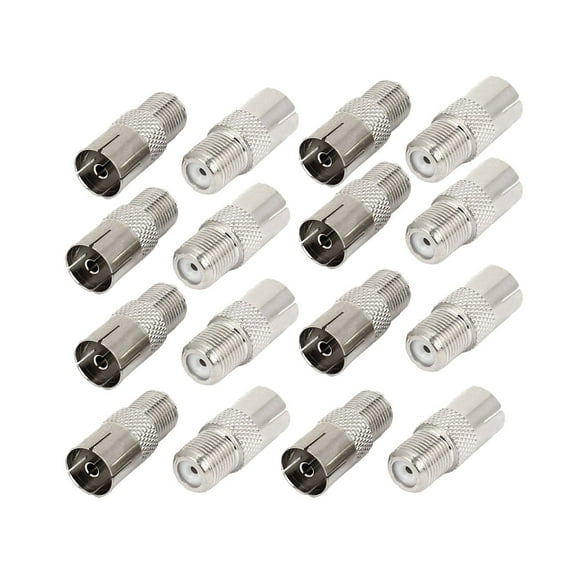 Unique Bargains 16 Pcs RF Coaxial F Female to PAL Male TV CATV Aerial Connector Silver Tone