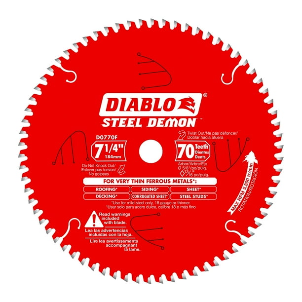 Disco Diablo para Sierra Circular 7-1/4 70 Dientes Metal Diablo D0770F