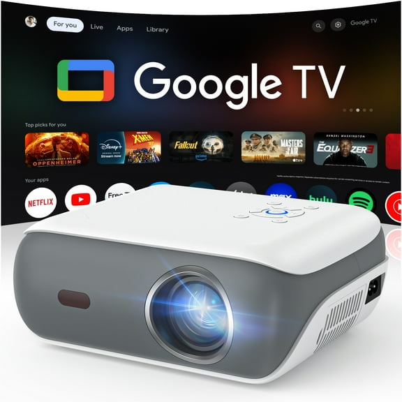 HAPPRUN Official Licensed Google TV Projector, 4K Smart Projector with WiFi & Bluetooth, Outdoor Movie Projector with Dolby Sound, Built-in Streaming Apps, Compatible with Game Consoles & Smartphones