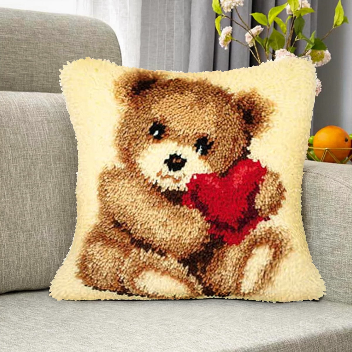 Latch Hook Pillow Kits for Adults pillow,latch hook pillow kits,Bear And Panda Embroidery Creative Craft Home Decor Ideal for Learning Pillow Making 43×43cm/17*17in