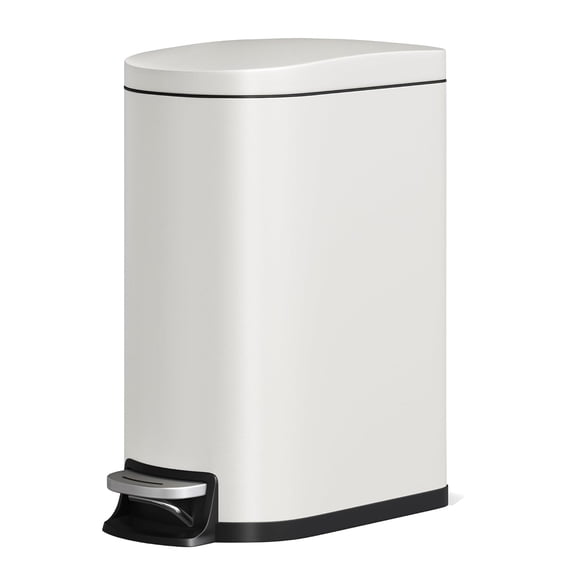 13 Gallon Stainless Steel Kitchen Trash Can Slim Step Pedal Garbage Bin Soft Close Lid Inner Bucket Rear Handle Rustproof Waste Bin White