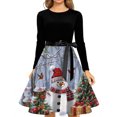 thumbnail image 5 of Christmas Dresses for Women Christmas Print Flare Dress For Women Long Sleeve Dress Hollow Party Casual Dresses with Round Neck for Christmas Party,Dark Blue,3XL, 5 of 5