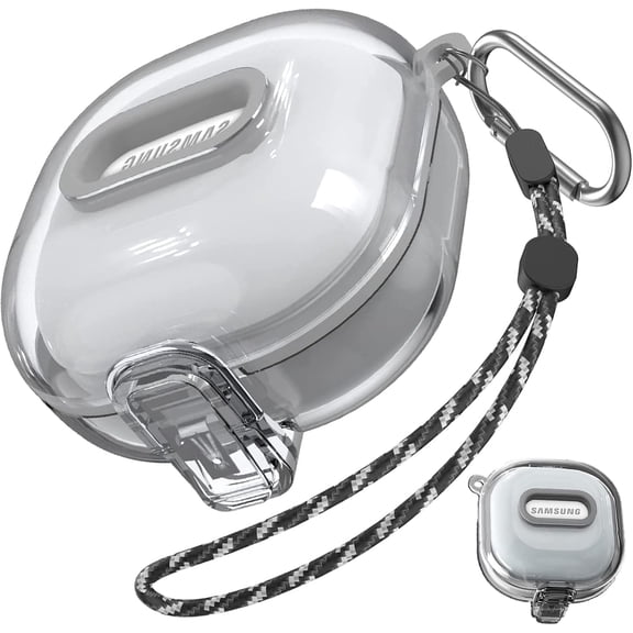 Clear Replacement Headphone Case for Samsung Galaxy Buds 2/Galaxy Buds Pro 2/Galaxy Buds Live/Galaxy Buds Pro Case with Lanyard and Hiking Buckle Accessory