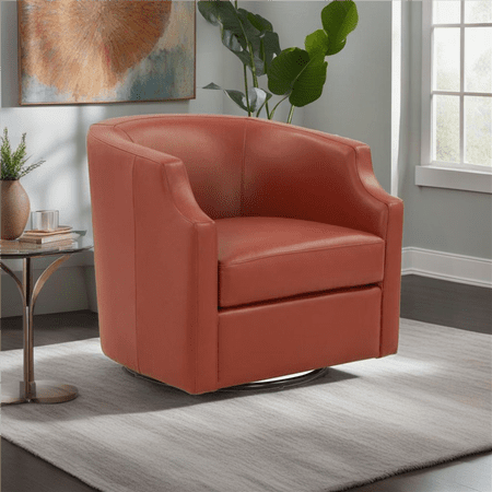 Emmett Caramel Top Grain Leather 1-Piece Swivel Glider Barrel Chair with Backrest