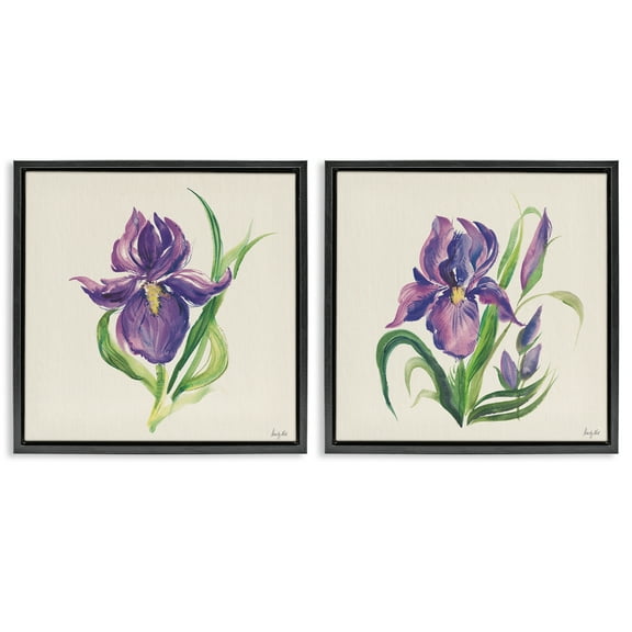 Stupell Industries Purple Iris in Bloom Plants & Flowers Painting Black Floater Framed Canvas Art Print Wall Art, 18 x 18, Set of 2