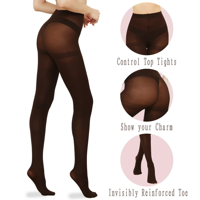 Buy 2 Pair Women's Control Top Semi Opaque Tights 40D Pantyhose (40D  Black&Coffee Brown, XL) at