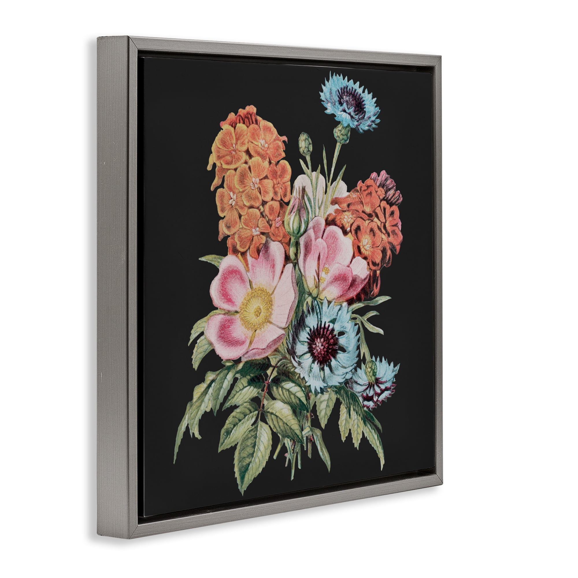 Stupell Industries Vintage Bouquet Study over Black Gray Framed Floater Canvas Wall Art, design by Dan Meneely