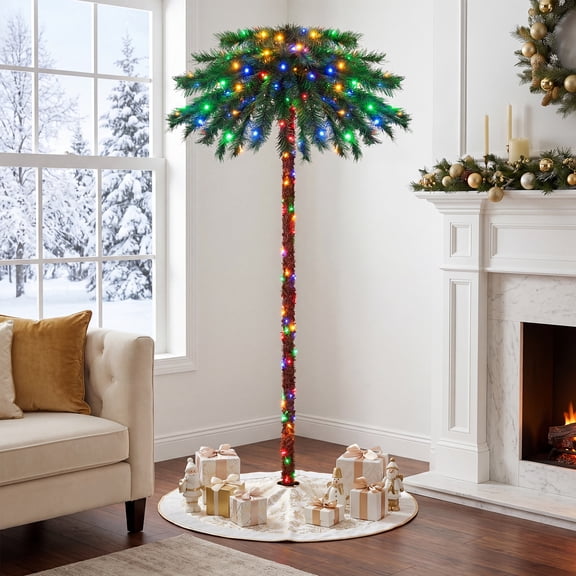 Costway 6FT Pre-Lit Artificial Tropical Christmas Palm Tree w/ 210 Multi-Color Lights