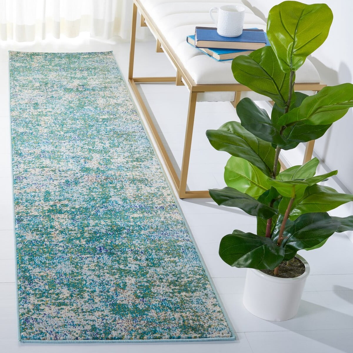 SAFAVIEH Madison Flowers Vintage Abstract Runner Rug, Green/Turquoise, 2'2" x 10'