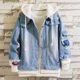thumbnail image 4 of Men Casual Denim Hooded Jacket Workwear Fake Two Pocket Jacket Coat, 4 of 8