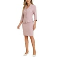 thumbnail image 4 of INSPIRE CHIC 2 Piece Suit Skirt Set for Women's Notched Collar Casual Business Skirt Suit Set and Blazer Pencil Skirts XL Grey Pink, 4 of 5