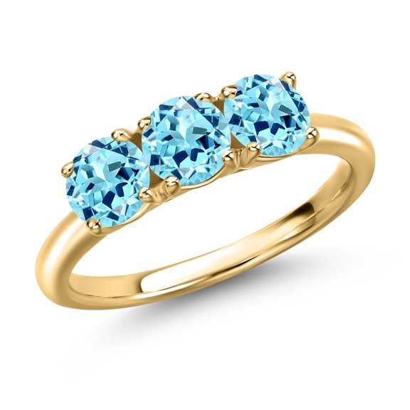 Gem Stone King 18K Yellow Gold Plated Silver Blue Apatite Engagement Ring for Women | 1.49 Cttw | Round 5MM | Gemstone Birthstone | Size 6