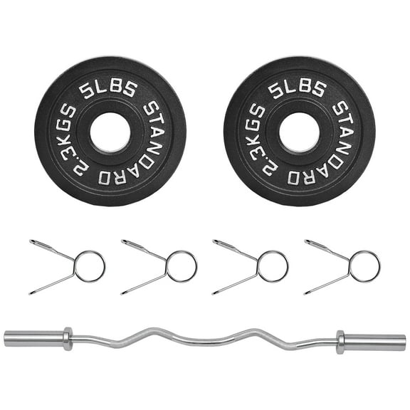 BalanceFrom 2-Inch Black Cast Iron Weight Plate Set with 4-Grip Design and 4FT Barbell – Strength Training Set for Home Gym