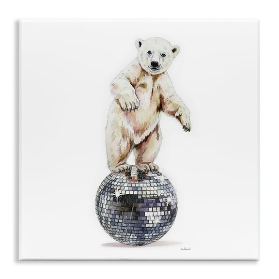 Stupell Industries Polar Bear on Disco Ball Animals Painting Unframed Art Print Wall Art, 12 x 12