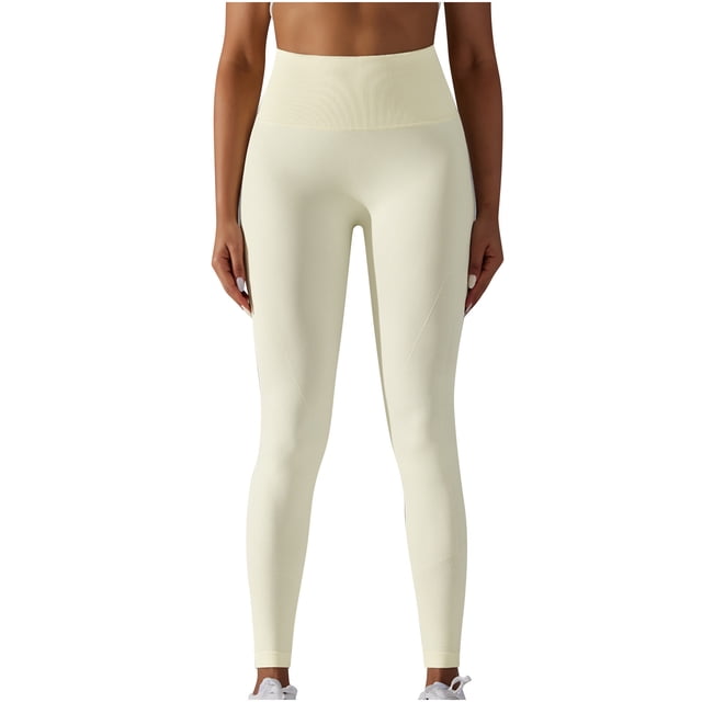 FAIWAD Womens Basic Yoga Leggings High Waist Ribbed Seamless Pants Slim Stretch Sports Workout Pants