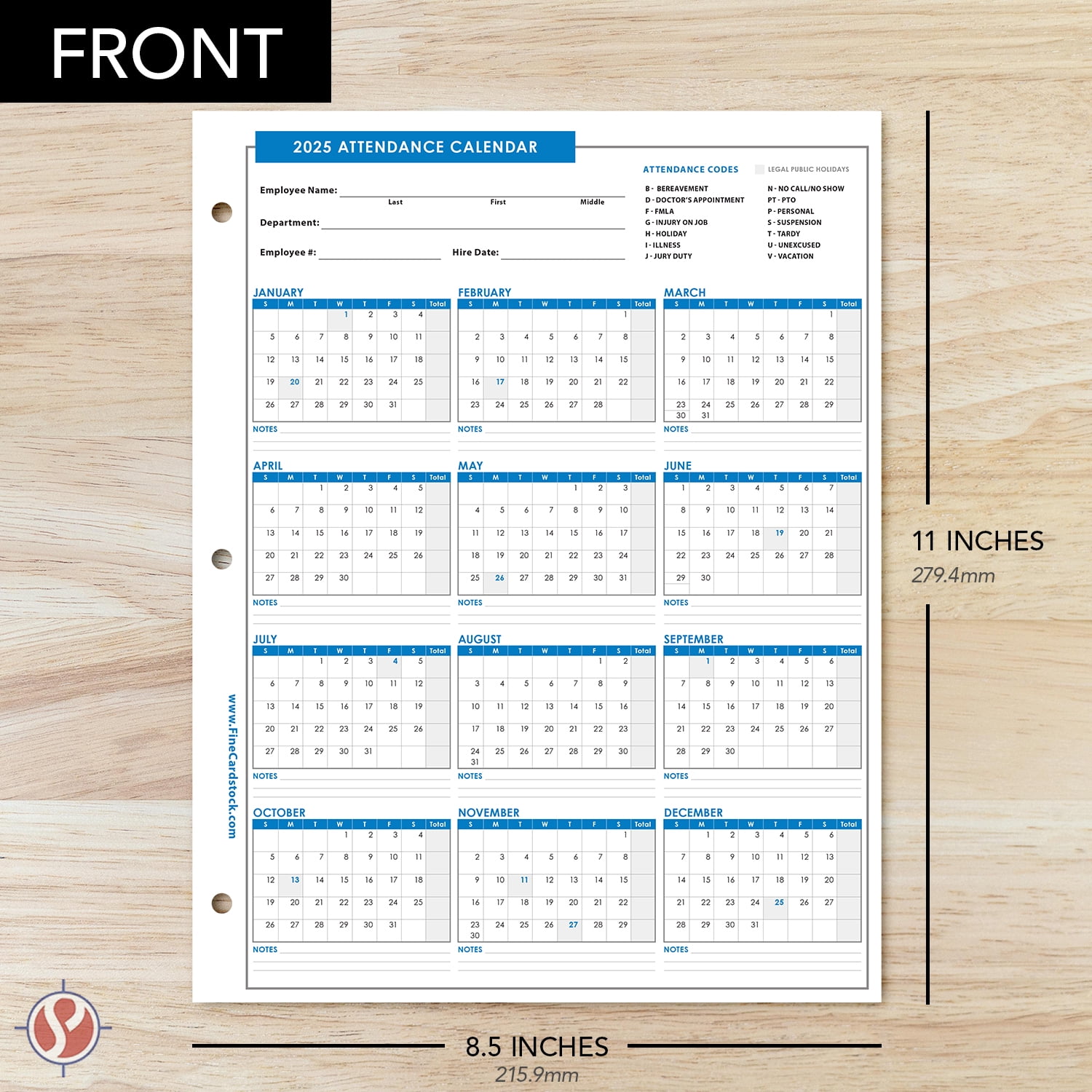 2025 Attendance Calendar Card Stock Paper, Employee Work Tracker, 80lb Durable, 8.5X11, 25 Sheets/Pack - Walmart.com 2025-attendance-calendar-card-stock-paper-employee-work-tracker-80lb-durable-8-5x11-25-sheets-pack-walmart-com