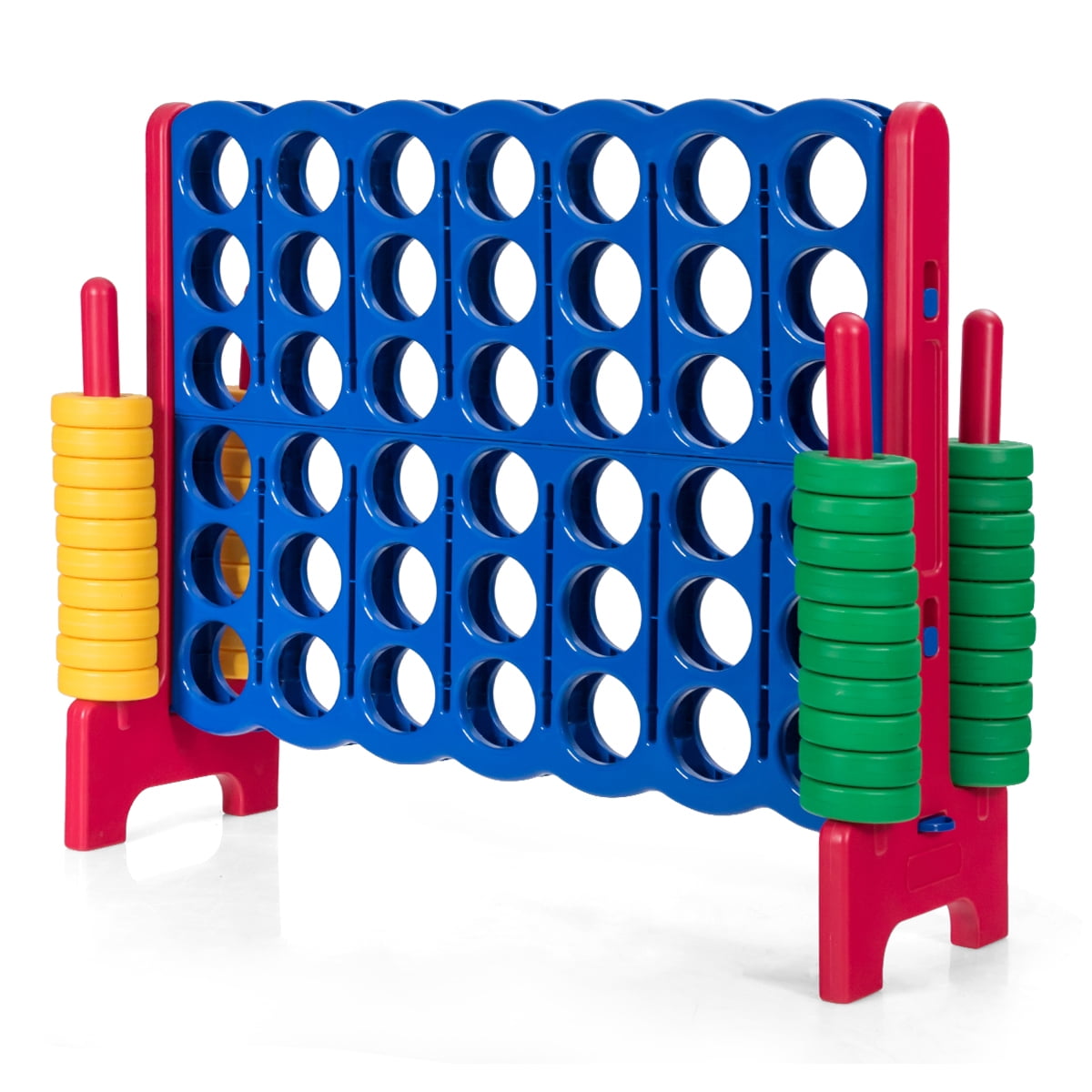 Redsmile Jumbo 4-to-Score Giant Game Set with 42 Jumbo Rings and Quick-Release Slider-Red Red - Outdoor Backyard Lawn Party Game for Kids Adults