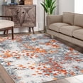 thumbnail image 3 of Washable Area Rug 5x7ft – Boho Abstract Modern Low Pile Non-Slip Carpet, Colorful Orange Gray Watercolor, Stain-Resistant Soft Rug for Living Room Bedroom, 3 of 8