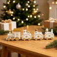 thumbnail image 3 of White Gold Christmas Wooden Mini Train Tabletop Ornament, 4-Car Connected Train Decor with Snowman Bear Figurines for Xmas Home Mantel & Table Decor, 3 of 5