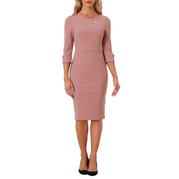 Vestido Vintage para Mujer Inspire Chic de Manga 3/4, Vestidos Sheath para Trabajar en Rosa Sucio