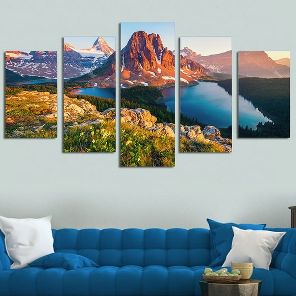 5 Panel Natural Scenery Mountain Lake Canvas Painting Wall Art Landscape Pictures Posters and Prints for Living Room Home Decor, unframed.,M