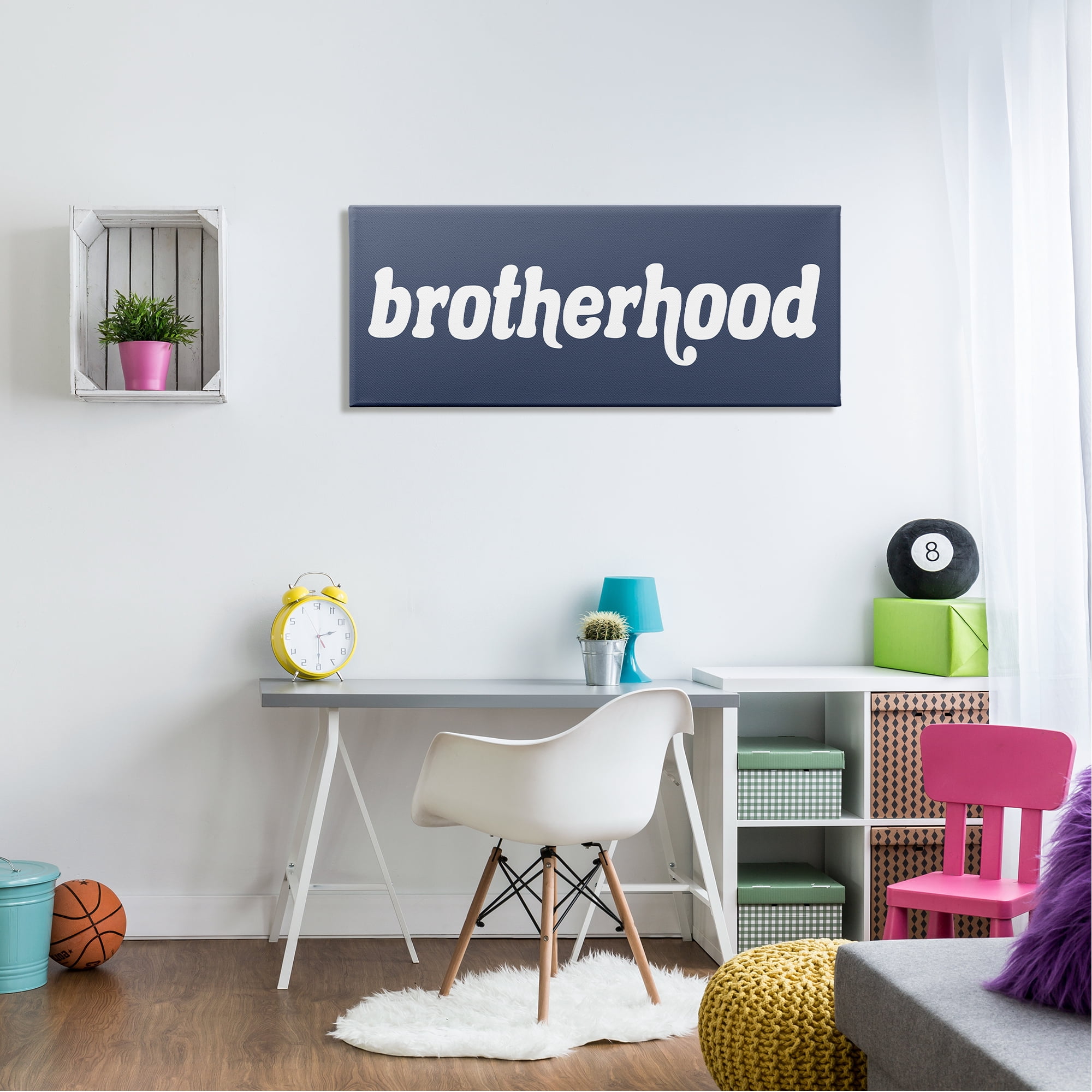 Stupell Industries Brotherhood Typography Text Blue Text Sign White Accent Canvas Wall Art, 48 x 20, Design by Daphne Polselli