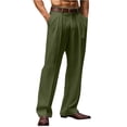 thumbnail image 3 of Havenx Mens Baggy Dress Pants Linen Pleat-Front Suit Pants Straight Leg Baggy Lined Pants with Pockets Old Money Baggy Summer Office Work Casual Trousers Slacks,Camouflage Green 3XL, 3 of 6