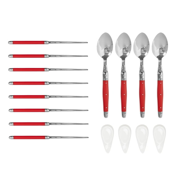 French Home Red Chopsticks, Laguiole Spoons and Ceramic Rests, Set of 4 Pairs