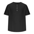 thumbnail image 4 of T-shirts for Men Plus Size under $5 Short Sleeved Round Neck Button Solid Color Hem Slit Top Black XL, 4 of 6