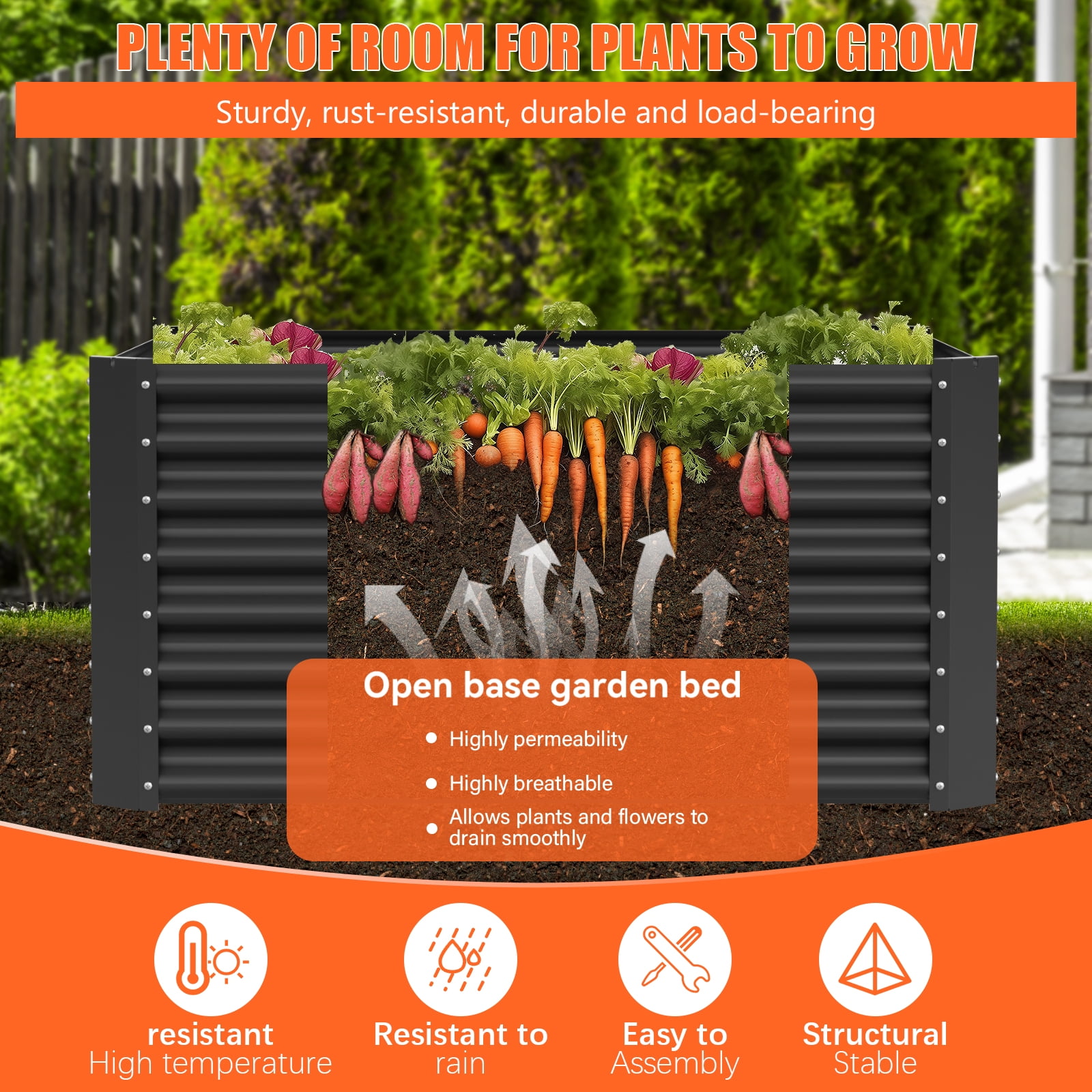 2PCS Galvanized Raised Garden Bed 4×2×1ft, Large Outdoor Metal Planter Box with 60 Gal Soil Capacity, Garden Bed Kit for Vegetables, Fruits, Flowers & Herbs