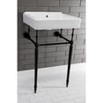 thumbnail image 2 of Kingston Brass KVPB2018W40 Edwardian 20" Porcelain Console Sink with Brass Legs (4-Inch, 3-Hole), White/Matte Black, 2 of 8