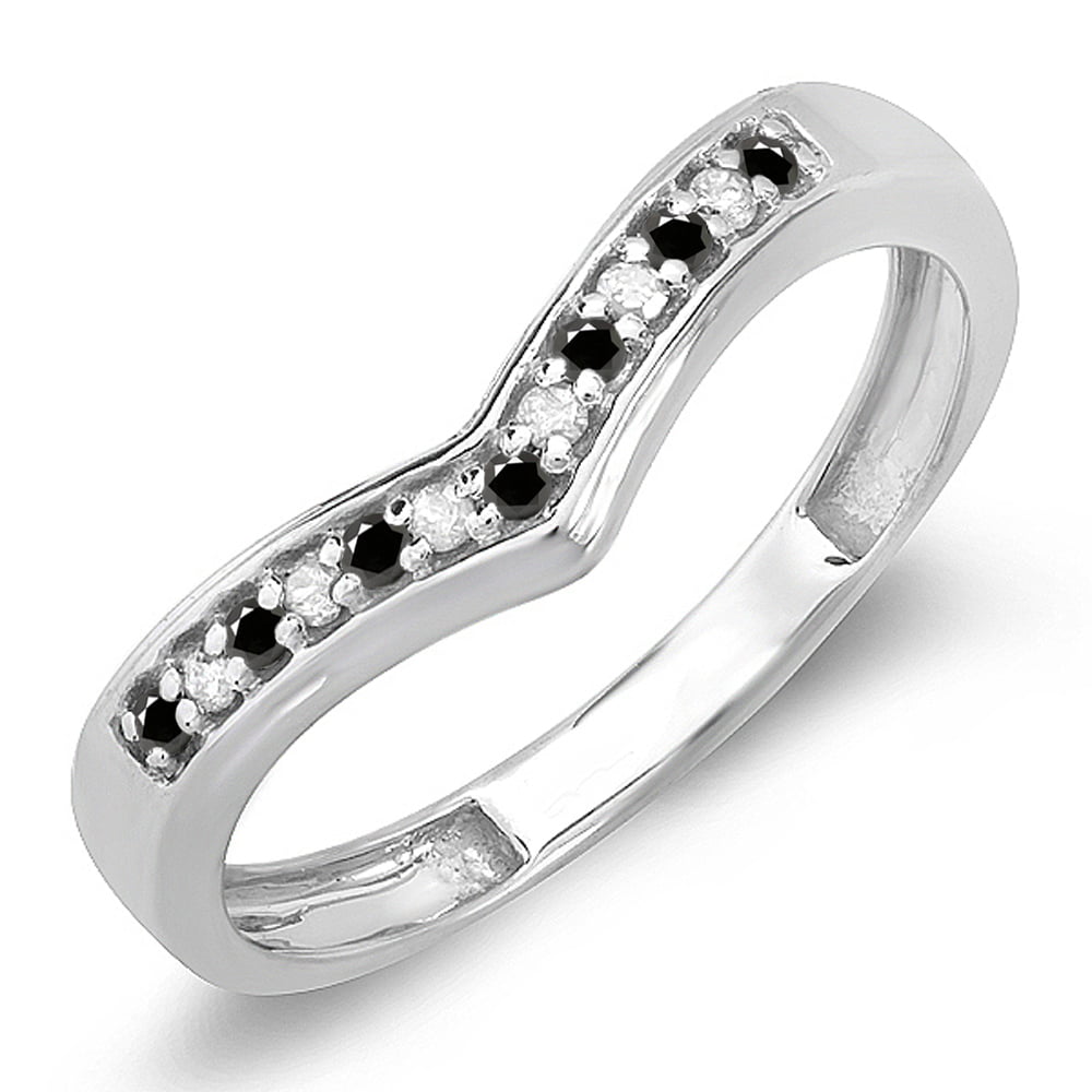 ctw 10K Round Black & White Diamond Ladies Wedding Band Ring White Gold Dazzlingrock Collection 0.14 Carat Size 10