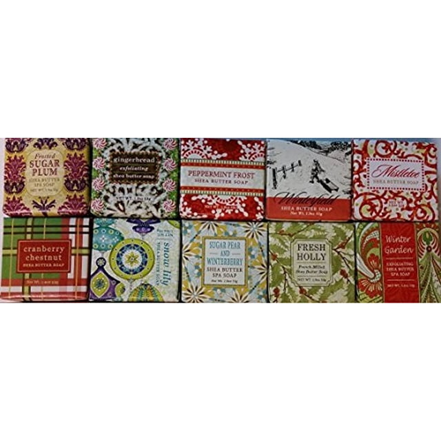 Greenwich Bay Trading Company Muestra de jabón navideño, paquete de 10 barras de 1,9 oz, solo fragancias de invierno, paquete de 10 artículos