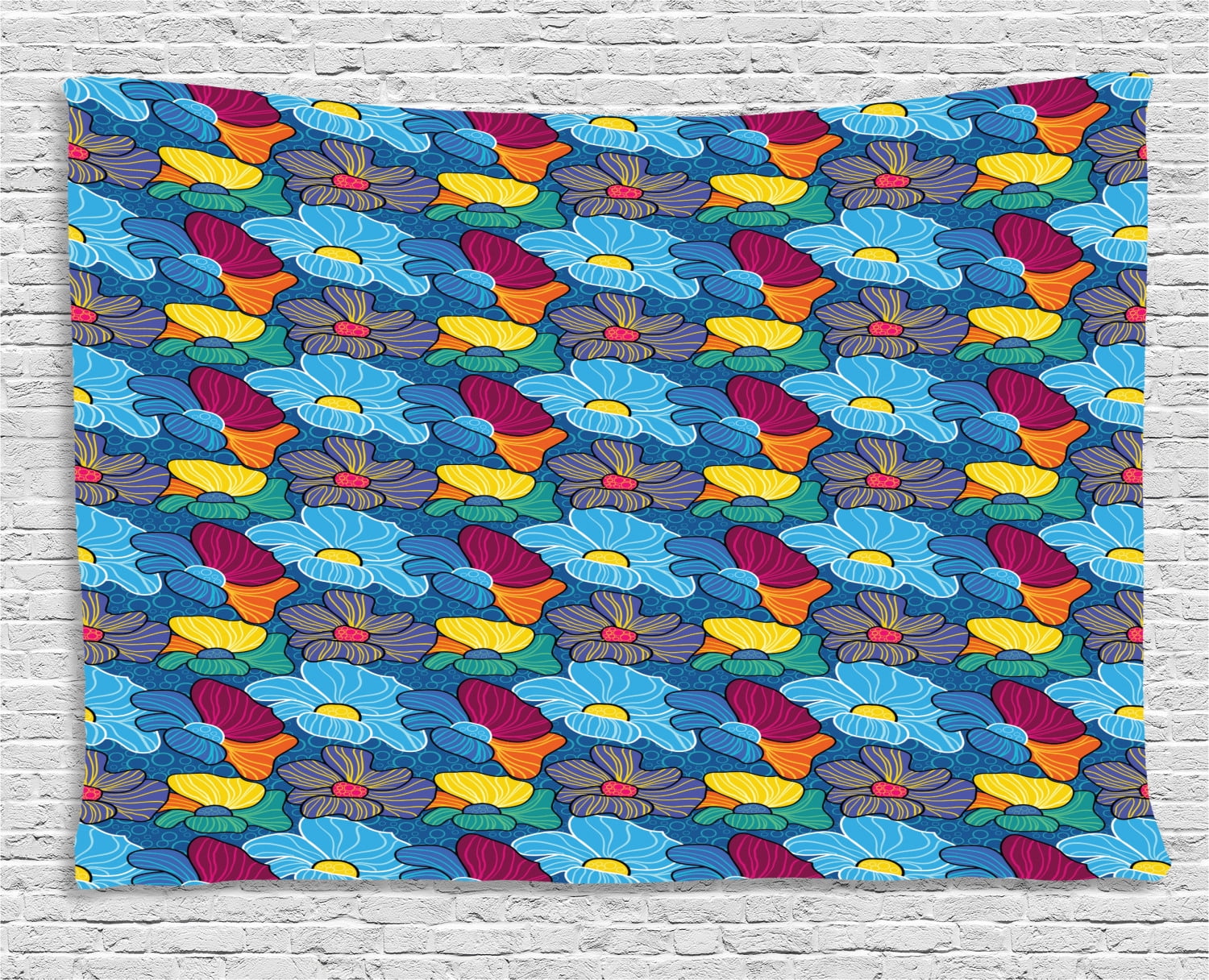 Flower Tapestry, Artistic Foliage Petals in Vibrant Colors Reflecting