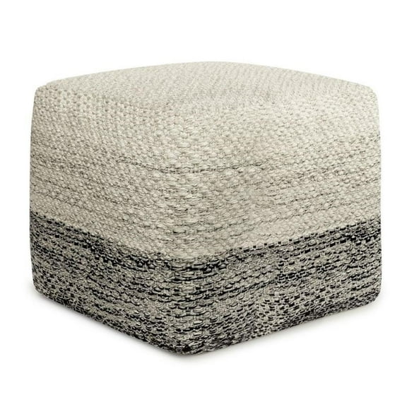 Pemberly Row Modern Boho Square Woven Pouf in Gray and White