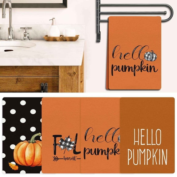 CoreLiving Fall Kitchen Towels Halloween Hand Towels Decorative Pumpkin Dish Towels Absorbent Decorative Hand Towels for Bathroom Kitchen Thanksgiving Decor