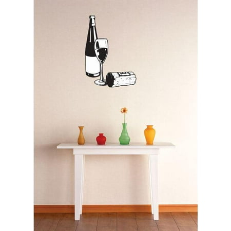 Wine Bottle Art Vinyl Wall Decal Sticker : Wine Bottle Image Bedroom Bathroom Living Room Picture Art Peel & Stick Mural Size: 12 Inches X 18 Inches - 22 Colors Available ()