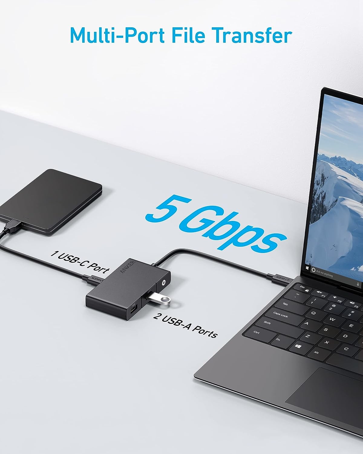 Anker USB C Hub, 332 USB-C Hub (5-in-1, 4K HDMI) with 100W Power Delivery, 4K@30Hz HDMI Display, 5Gbps USB-C&A Data Ports