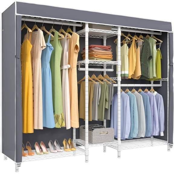 VIPEK Classic V6C Garment Rack, White Metal Frame with Gray Cover, 75.6"L x 18.5"W x 76.8"H, Max Load 870 LBS
