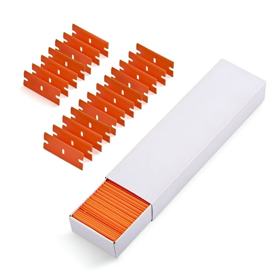 FACEGA Plastic Razor Blades 100 PCS Double Edged Plastic Blade for Safety Glass Scraper and Plastic Razor Scraper Tool for Remove Decals Stickers Adhesive Label Glue and Glass Clean-Orange